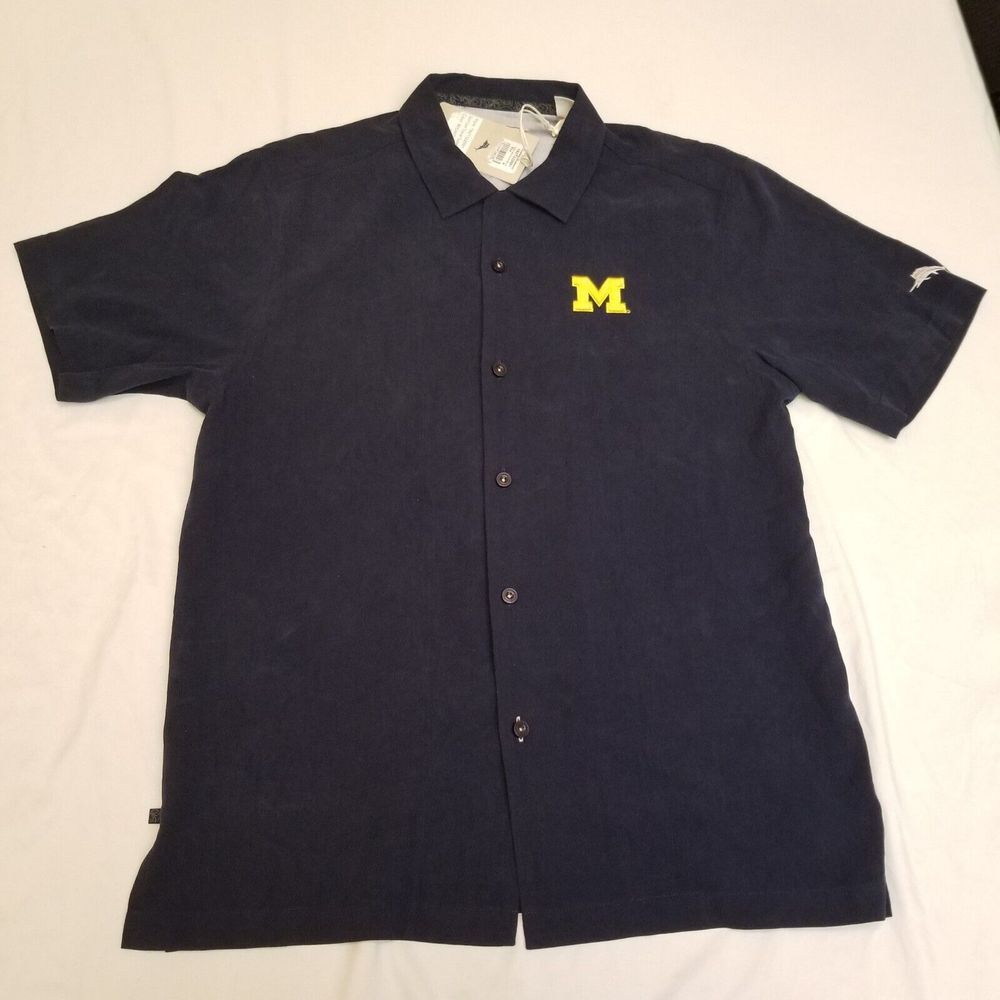 Tommy Bahama university of Michigan Blue hawaiian 100% silk Shirt sz medium